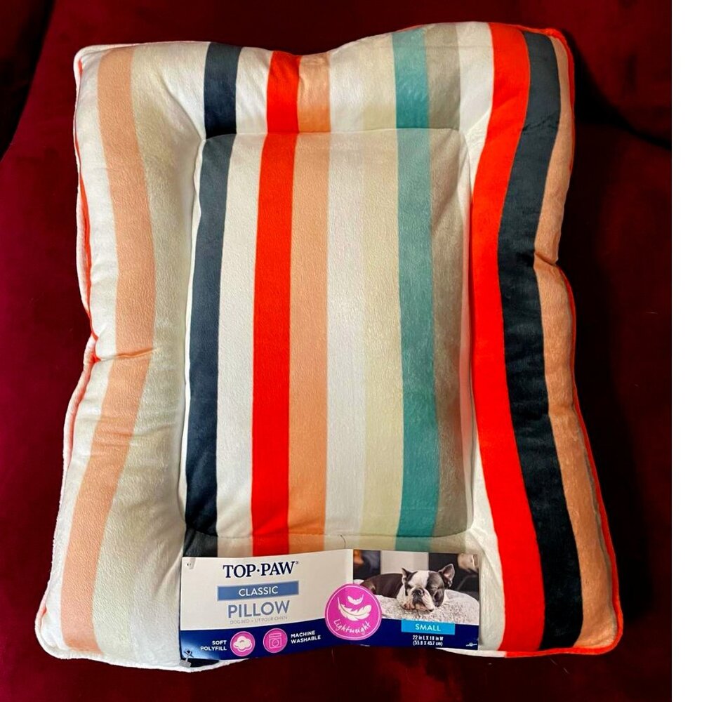 Cat Bed: Classic Pillow Striped Pet Bed, 22 x 18”